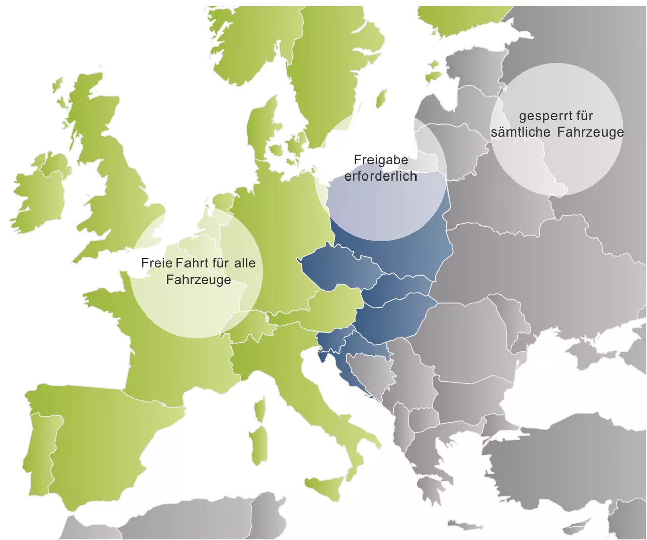 Europakarte mit den Einreisebestimmungen der akf servicelease